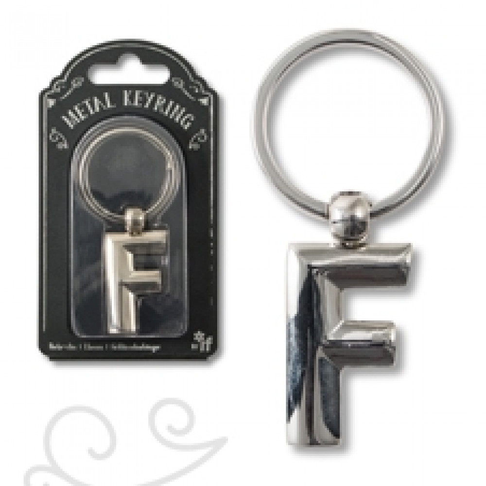 Silver Metal Letter Keyring F Carded